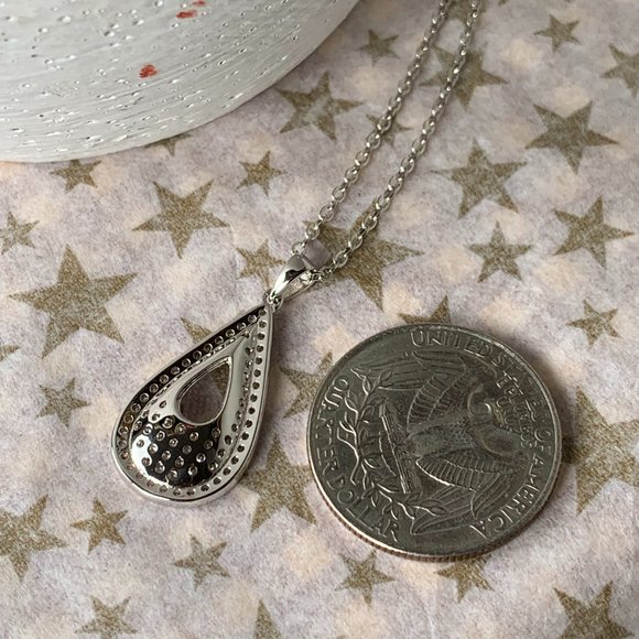 Cut Out Tear Shape Pendant Decorated with Pave Set CZs + Gold Tone Chain - Picture 3 of 3